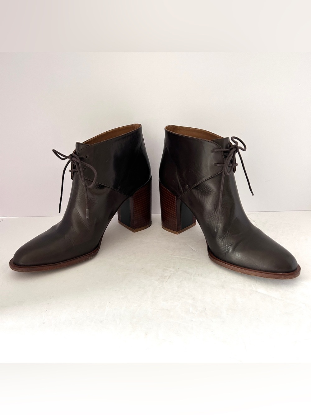 Veronique Branquinho Ankle Boots Brown Leather Heels Poetcore Size IT38.5 US 8.5 - Picture 7 of 15